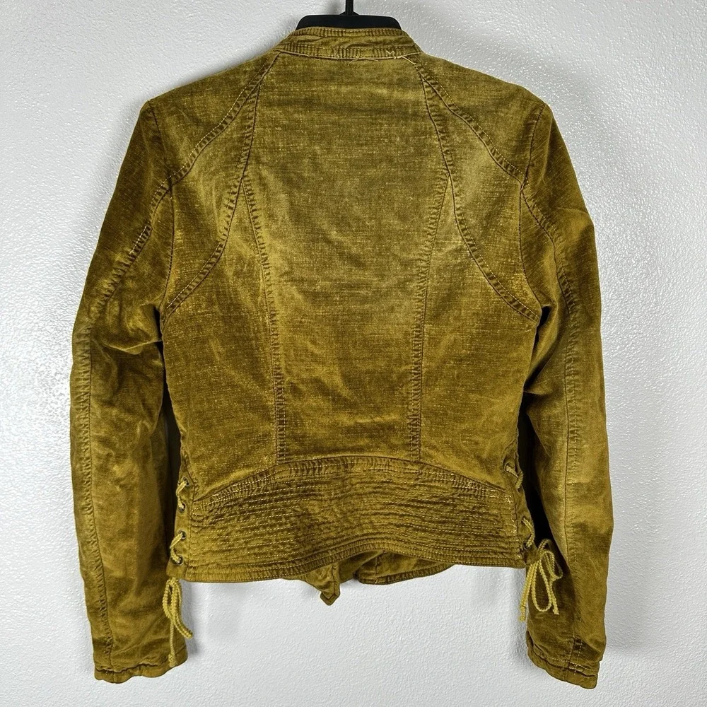 Free People Lacy Velvet Moto Jacket Womens Size‎ Small Green Gold Military